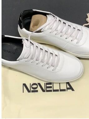 novella no 1231 unisex White Italian Leather black insole Men’s 10/ Womens 11.5